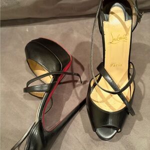 Christian Louboutin Cross Me Black Peep-Toe Heels